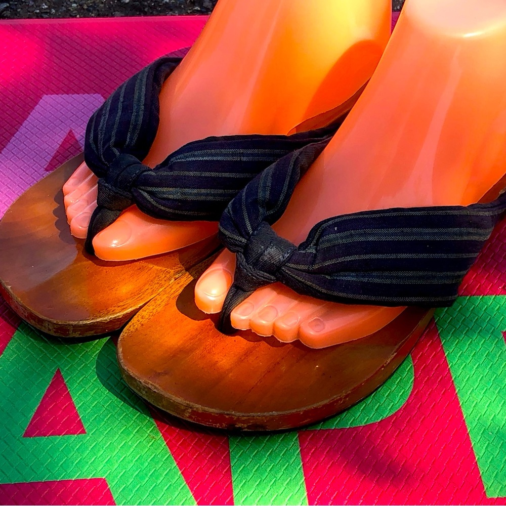 Japanese Kimo Geta Clogs Women’s Wooden Flip Flops Thong Sandals Size 9.5